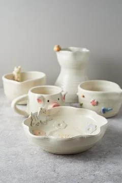 Set of Ceramic, stylish tableware, table decor Stock Photos