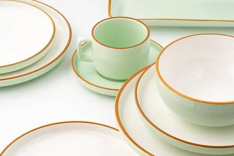 A set of ceramic tableware isolated on white background A set of ceramic t... Stock Photos