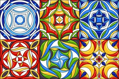 Set of ceramic tile patterns. Gorgeous seamless patterns. Can be used for Stock Illustration