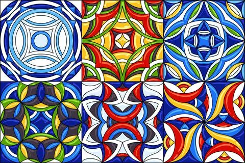 Set of ceramic tile patterns. Gorgeous seamless patterns. Can be used for Ilustración de archivo