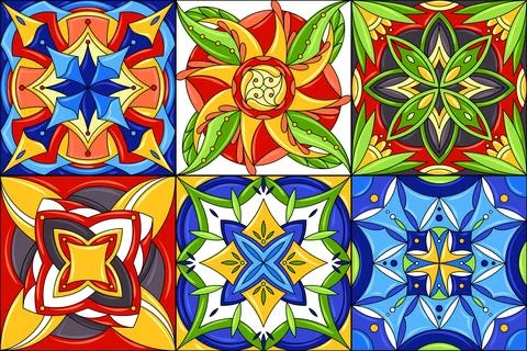 Set of ceramic tile patterns. Gorgeous seamless patterns. Can be used for Illustrazione stock
