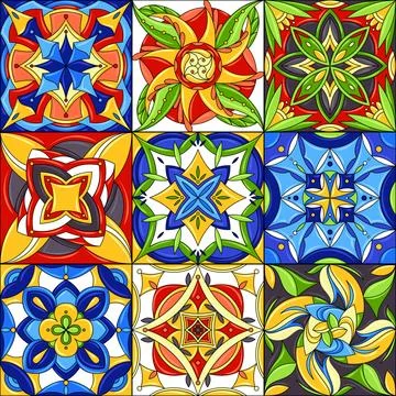 Set of ceramic tile patterns. Gorgeous seamless patterns. Can be used for Stock-Illustration