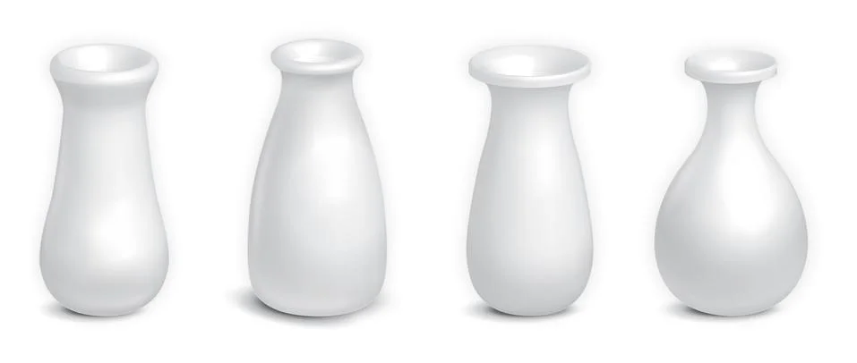 Set of ceramic white matte vases isolated on white background. Realistic pot Stock Illustration