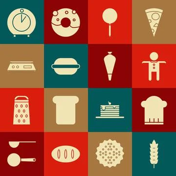 Set Cereals with rice, wheat, corn, oats, rye, Chef hat, Holiday gingerbread man Stock Illustration