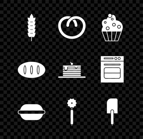 Set Cereals with rice, wheat, corn, oats, rye, Pretzel, Cupcake, Macaron cookie Illustrazione stock