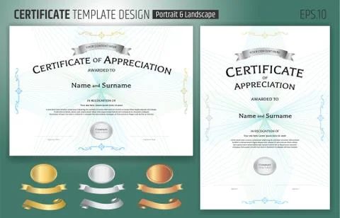 Set of certificate of appreciation template with award ribbon on abstract gui Stock Illustration