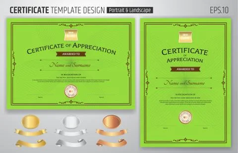 Set of certificate of appreciation template with award ribbon on abstract gui Stock Illustration