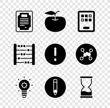 Set Certificate template, Apple, Graphic tablet, Light bulb, Pencil, Old ho.. Stock Illustration