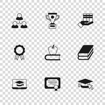 Set Certificate template, Book, Graduation cap with cursor, apple, donation.. Stock Illustration