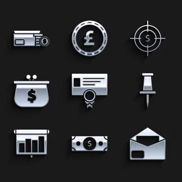 Set Certificate template, Envelope, Push pin, Presentation financial board with イラスト素材