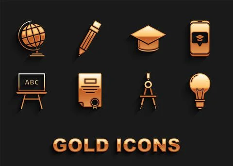 Set Certificate template, Graduation cap on screen smartphone, Light bulb with イラスト素材