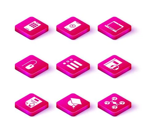 Set Certificate template, Graduation cap on globe, Computer mouse, Task list Stock Illustration