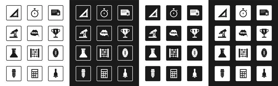 Set Certificate template, Idea, speech bubble, Microscope, Triangular ruler Stock Illustration