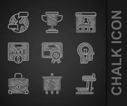 Set Certificate template, Target with dollar, Treadmill machine, Human lamp.. Stock-Illustration