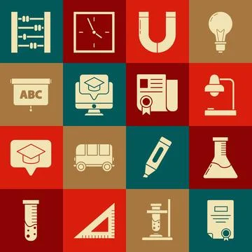Set Certificate template, Test tube and flask chemical laboratory, Table lamp 스톡 일러스트