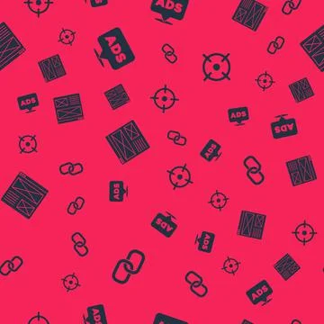 Set Chain link, Advertising, Browser window and Target sport on seamless pattern イラスト素材
