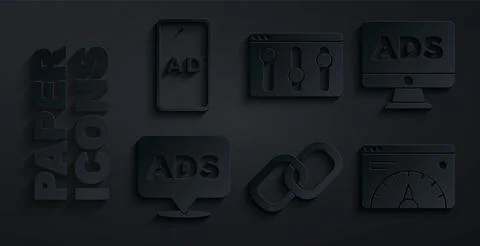 Set Chain link, Advertising, Website statistic, Browser setting and icon. Vector 스톡 일러스트