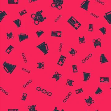 Set Chain link, Gas mask, Megaphone and Police badge on seamless pattern. Vector イラスト素材