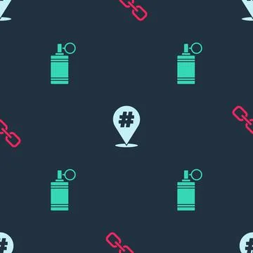 Set Chain link, Protest and Hand grenade on seamless pattern. Vector Illustrazione stock