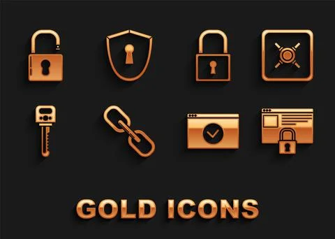 Set Chain link, Safe, Secure your site with HTTPS, SSL, Key, Lock, Open padlock イラスト素材