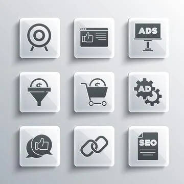 Set Chain link, SEO optimization, Advertising, Shopping cart and dollar Illustrazione stock