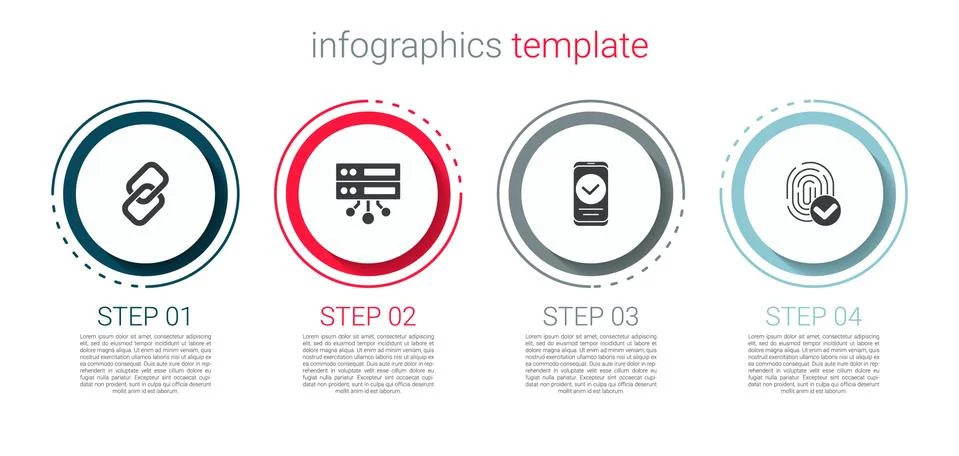 Set Chain link, Server, Data, Web Hosting, Smartphone and Fingerprint. Business Stock Illustration
