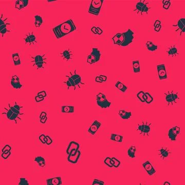 Set Chain link, Smartphone, System bug and Head with shield on seamless pattern Illustrazione stock