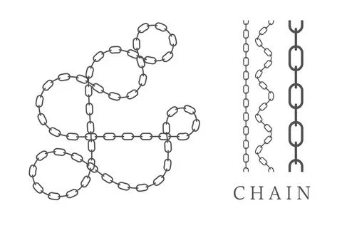 Set of Chain Link Vector Illustrations and Seamless Brush Elements for Deco.. Stock Illustration