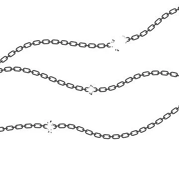 Set of chains, Broken chain graphic silhouette, Torn curved torn circle, Stylish Illustrazione stock