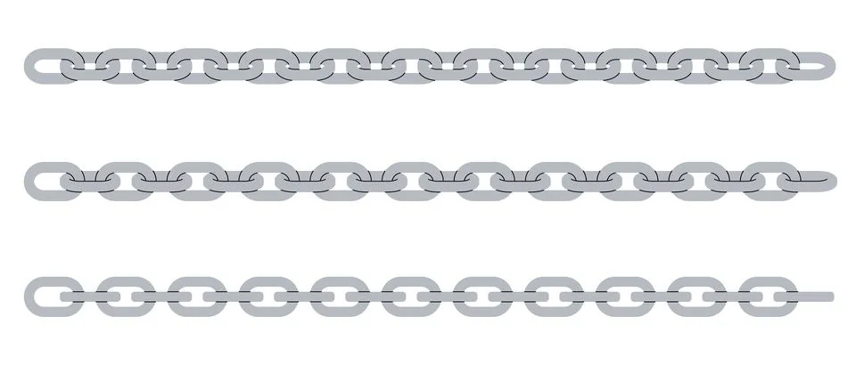 Set chains drawn by hand. Flat color illustration. Seamless straight line lin Stock Illustration