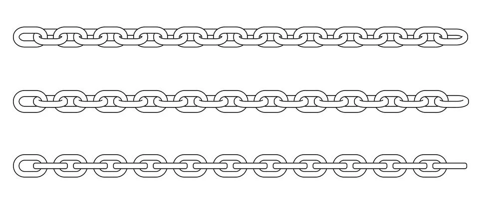 Set chains drawn by hand. Seamless straight line links. Stock Illustration
