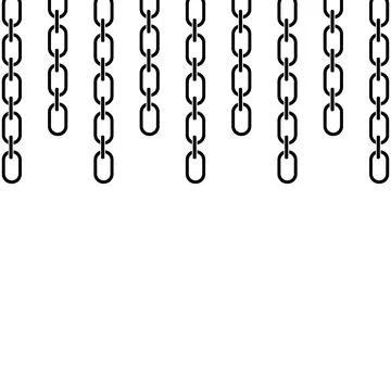 Set of chains hanging from above graphic silhouette, Metal links of different Stock Illustration