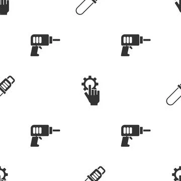 Set Chainsaw, Settings the hand and Electric drill machine on seamless pattern 스톡 일러스트