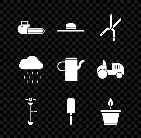 Set Chainsaw, Worker hat, Gardening handmade scissors, Grass weed electric st Ilustración de archivo