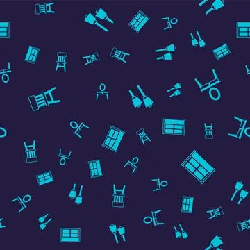 Set Chair, Dressing table, Lamp hanging and Wardrobe on seamless pattern. Vector Stock Illustration