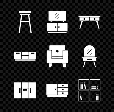 Set Chair, TV table stand, Office desk, Wardrobe, Chest of drawers, Shelf wit Stock Illustration