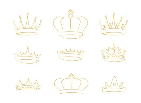 Set of chalk elegant royal crown. Royal imperial coronation symbols. Isolat.. Stock Illustration