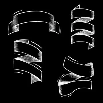 Set of chalk or crayon doodle hand drawn ribbons. Stock Illustration
