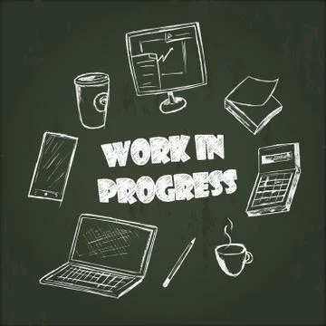 Set of chalk scene creator elements on blackboard Illustrazione stock