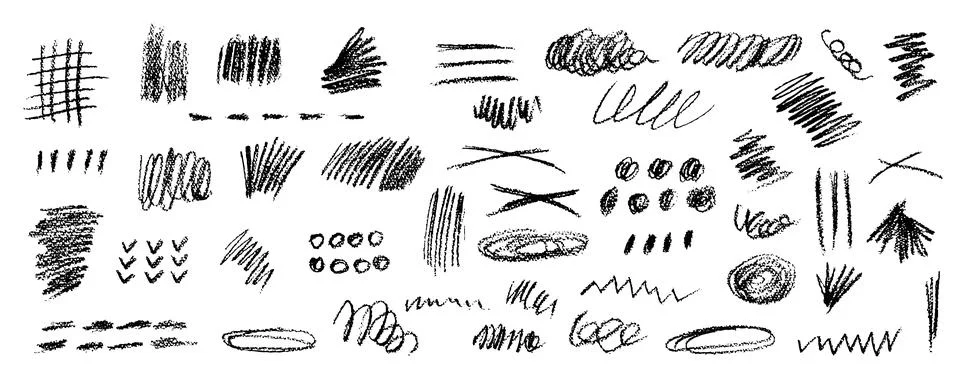 Set of chalk scribble frames and line brush elements. Collection of white wax Stock Illustration