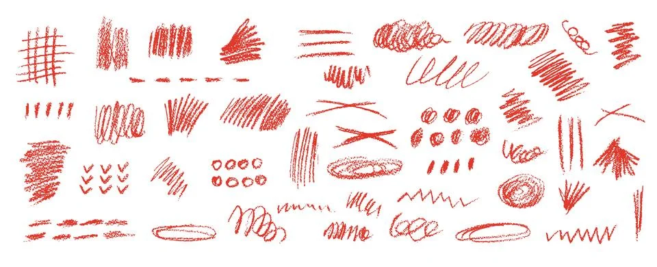 Set of chalk scribble frames and line brush elements. Collection of white wax Stock Illustration