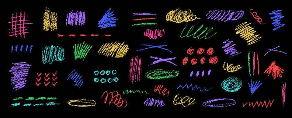 Set of chalk scribble frames and line brush elements. Collection of white wax Illustrazione stock