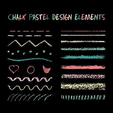 Set of chalk strokes, curved lines Stock Illustration