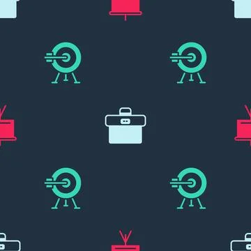 Set Chalkboard, Briefcase and Target with arrow on seamless pattern. Vector Stock Illustration