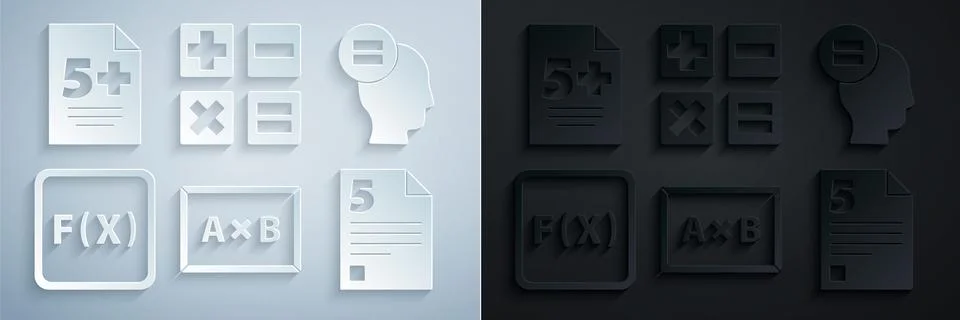 Set Chalkboard, Calculation, Function mathematical symbol, Test or exam sheet Illustrazione stock