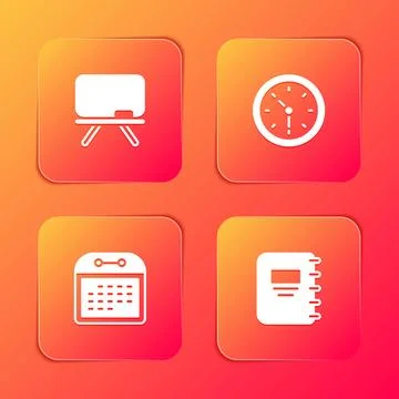 Set Chalkboard, Clock, Calendar and Notebook icon. Vector Stock-Illustration