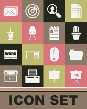 Set Chalkboard with diagram, Document folder, Cactus and succulent in pot Stock Illustration