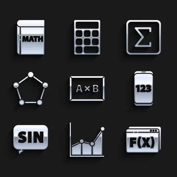 Set Chalkboard, diagram, Function mathematical symbol, Mobile calculator Illustrazione stock