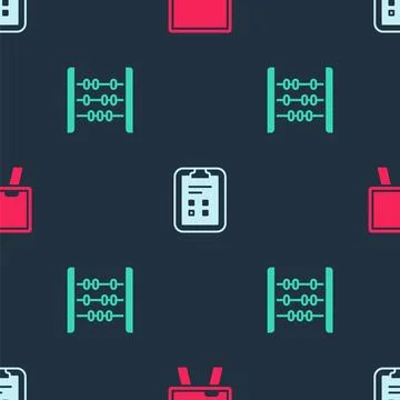 Set Chalkboard, Exam sheet with check mark and Abacus on seamless pattern. .. Stock Illustration