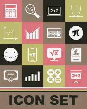 Set Chalkboard, Function mathematical symbol, Pi, Graph, schedule, chart Illustrazione stock